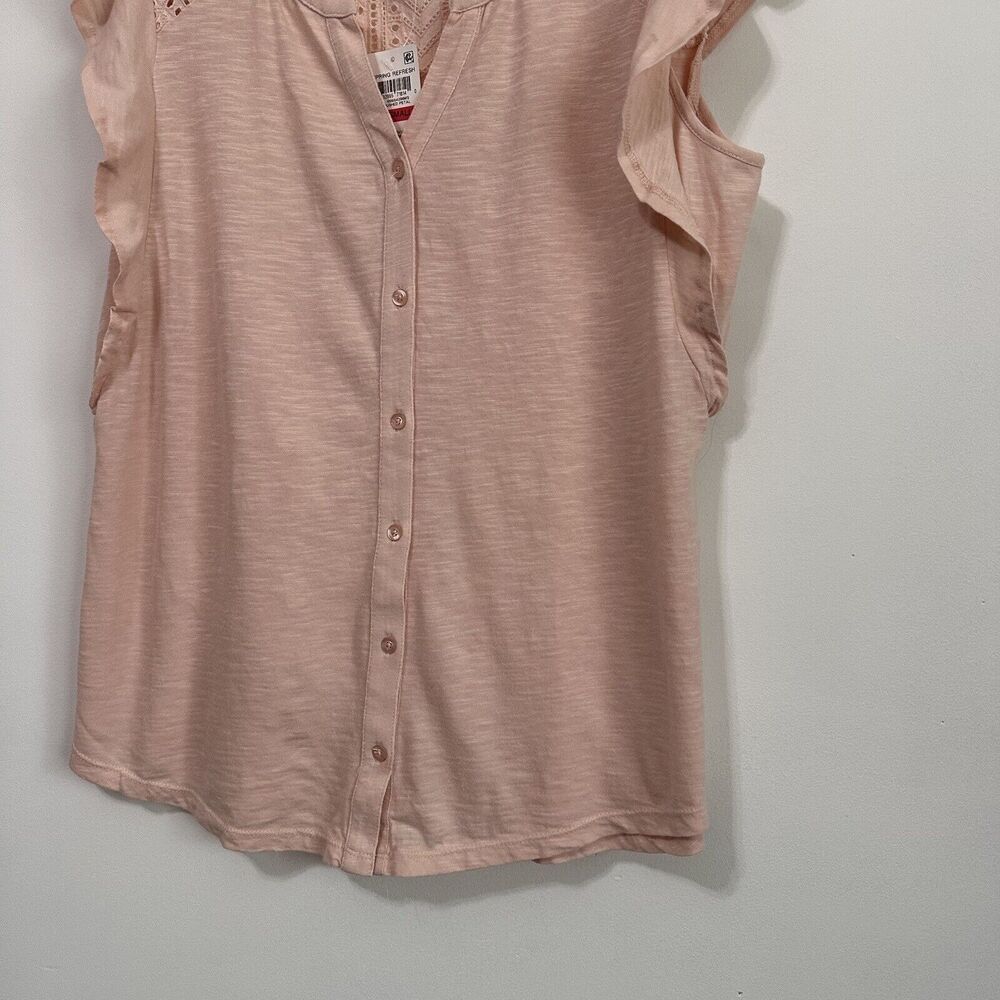 Style & Co Top XS Cap Flutter Sleeve Crushed‎ Petal Pink Popover Casual Lace NEW - Picture 2 of 11